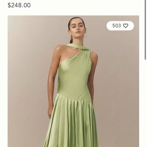 BHLDN One-Shoulder Scarf-Neck Asymmetric Maxi Dress- Green Bridesmaids Dress